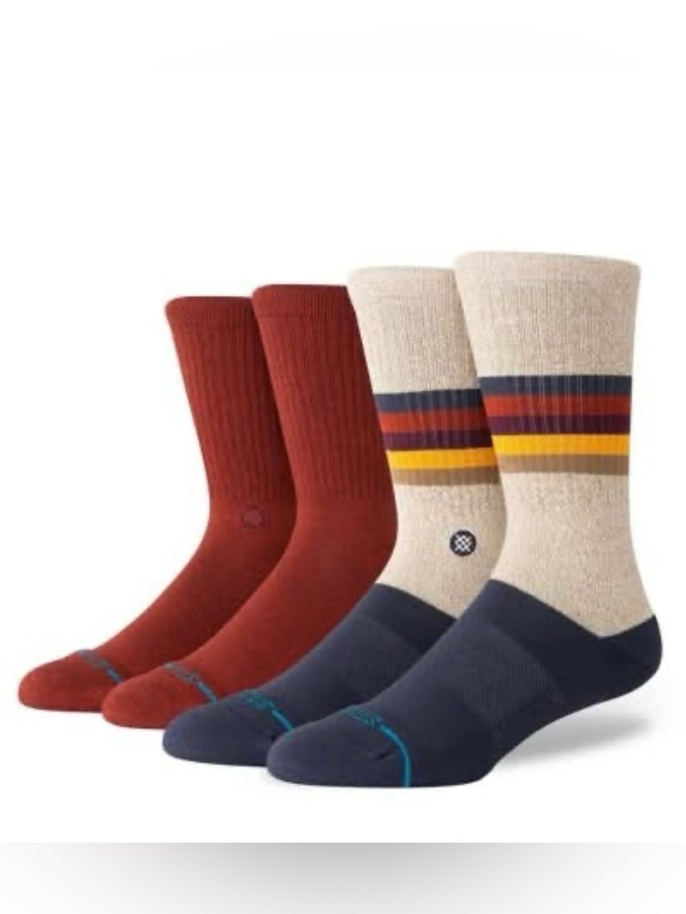 NWT Stance Unisex Casual Striped Turntable Crew Socks SZ L Navy Blue/Rust 2 pack